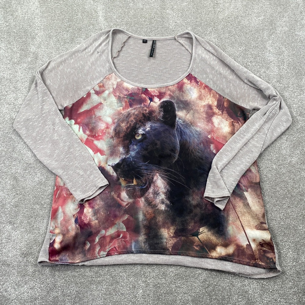 Guess Los Angeles Black Jaguars Graphics T-Shirt Women's Size L Gray Multicolor